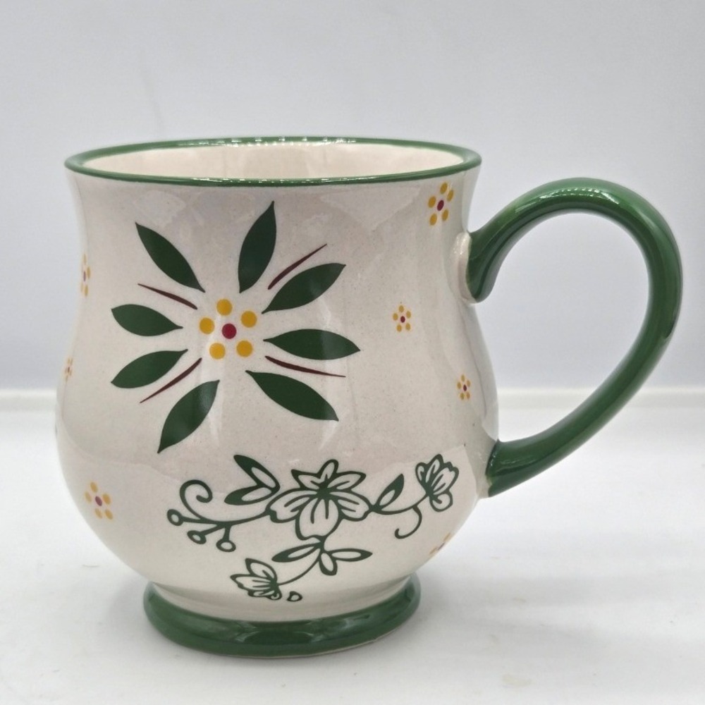 Temp-tations by Tara Old World Green Ceramic Coffee Mug 16 oz Floral